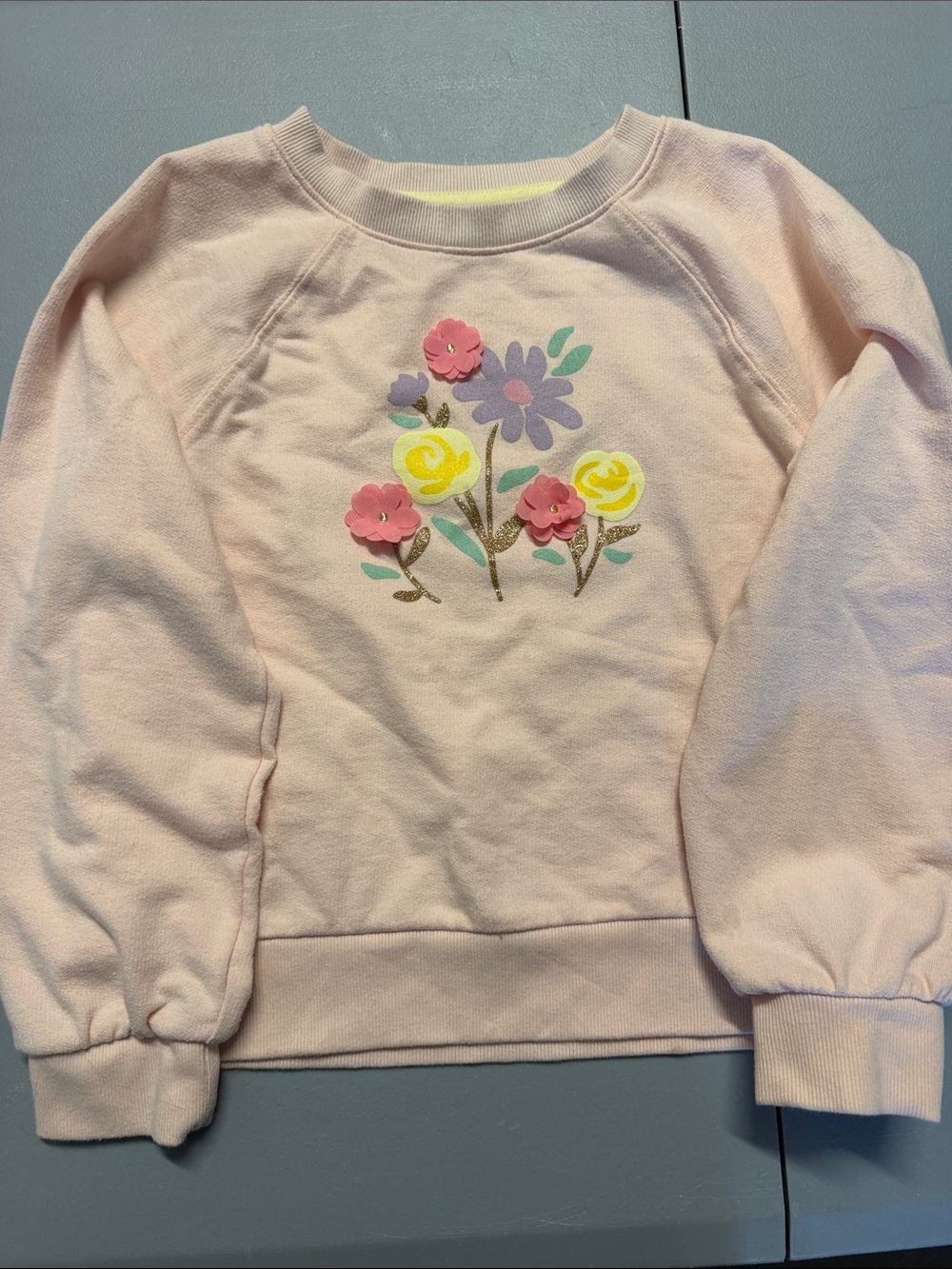 Cat & Jack Pink Crewneck Sweatshirt with Floral Appliqués